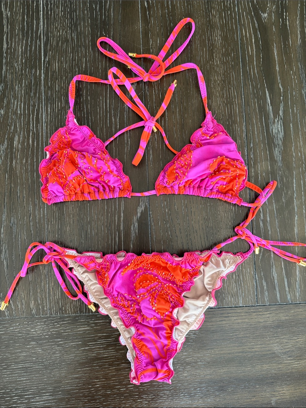 PQ Swim Pink & Orange Ruffle Tie Bikini